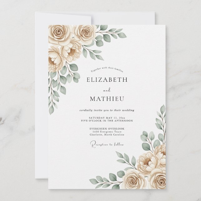 Dusty Blue Botanical Romance Wedding Invitation (Front)
