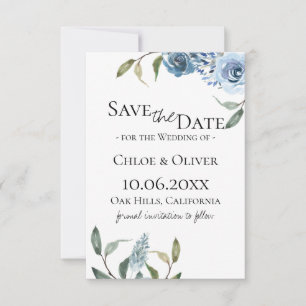 Dusty Blue Botanical Save The Date Announcement
