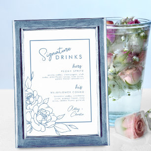 Dusty Blue Botanical Signature Drink Wedding Sign