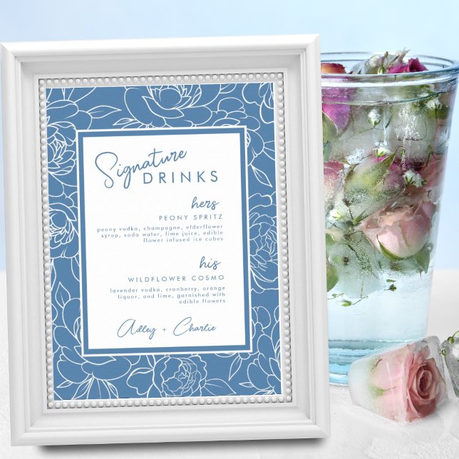 Dusty Blue Botanical Signature Drink Wedding Sign (Creator Uploaded)
