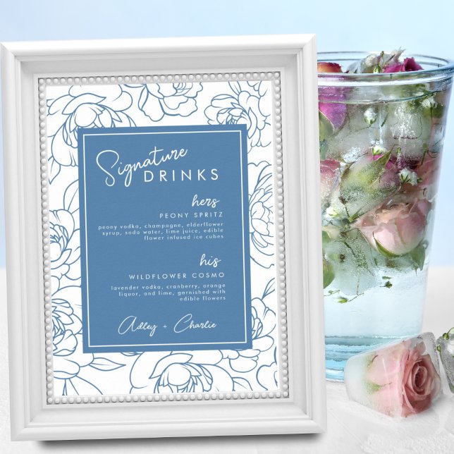 Dusty Blue Botanical Signature Drink Wedding Sign (Creator Uploaded)