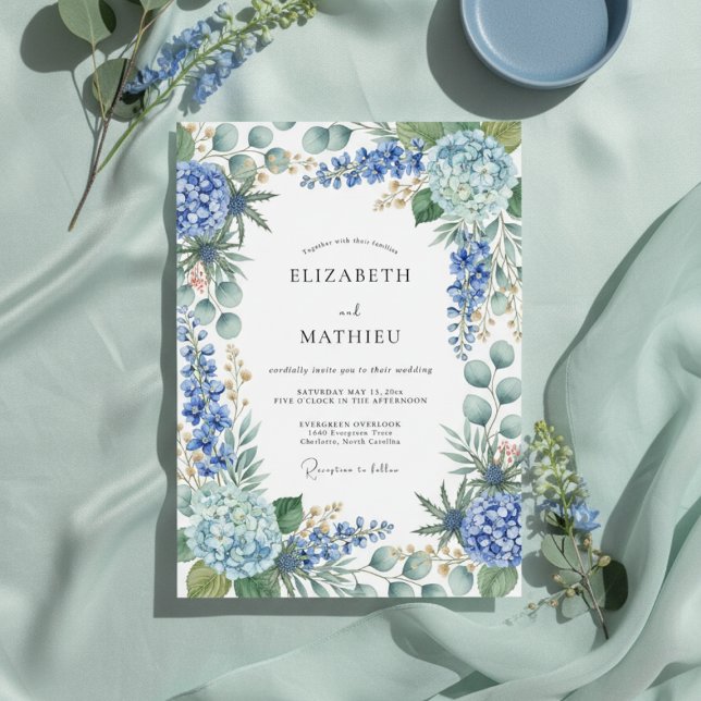 Dusty Blue Botanical Spring Wedding Invitation (Creator Uploaded)