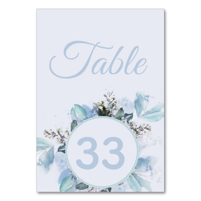 Dusty Blue Botanical Table Number (Front)
