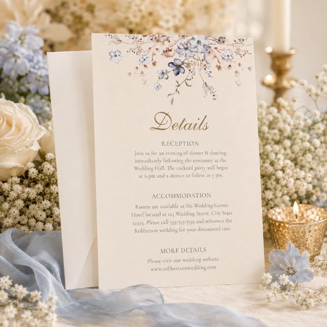 Dusty Blue Botanical Wedding Details Card (Dusty Blue Botanical Wedding Details Card)