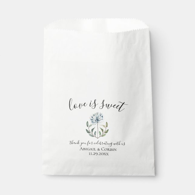 Dusty Blue Botanical Wedding Favour Bags (Front)