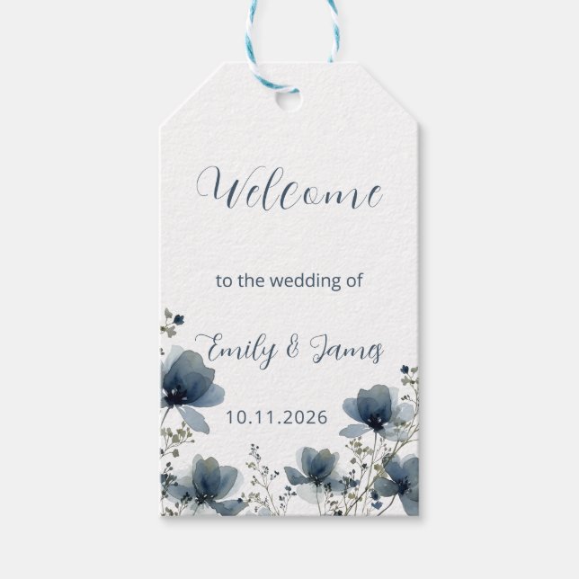 Dusty Blue Botanical Wedding Gift Tags (Front)