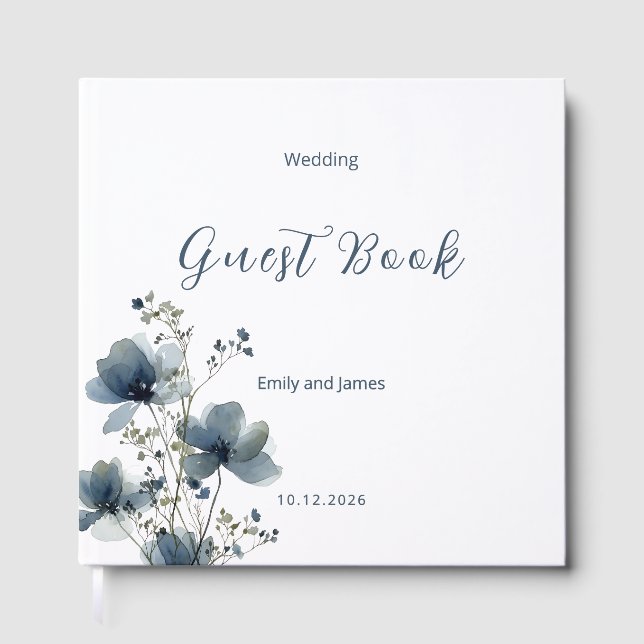 Dusty Blue Botanical Wedding Guest Book (Front)