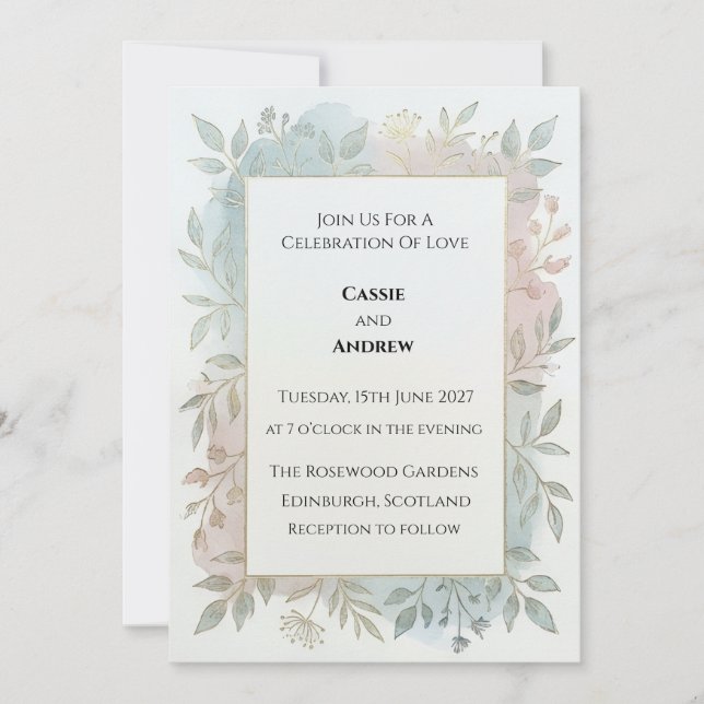 Dusty Blue Botanical Wedding Invitation (Front)