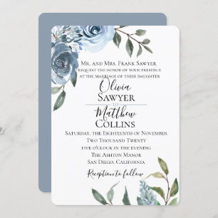 Dusty Blue Botanical Wedding Invitation