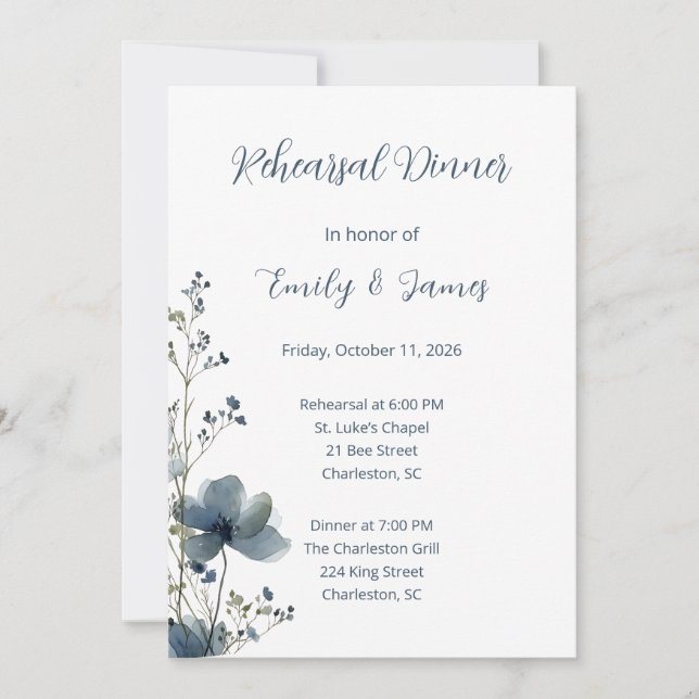 Dusty Blue Botanical Wedding Invitation (Front)