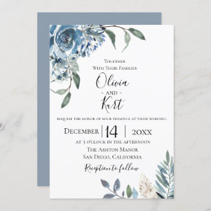 Dusty Blue Botanical Wedding Invitation