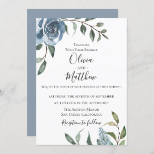 Dusty Blue Botanical Wedding Invitation