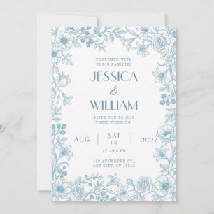 Dusty Blue Botanical Wedding Invitation