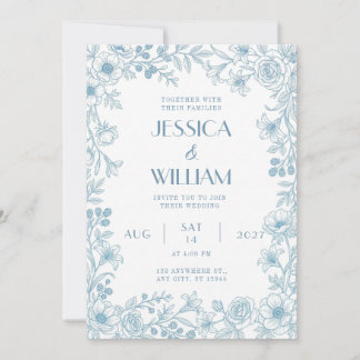 Dusty Blue Botanical Wedding Invitation