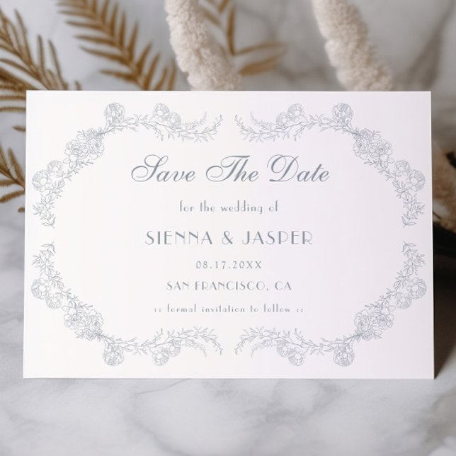 Dusty Blue Botanical Wedding Keepsake Save The Date (Creator Uploaded)