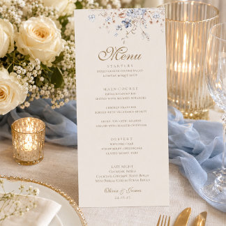 Dusty Blue Botanical Wedding Menu Card