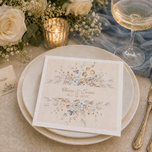 Dusty Blue Botanical Wedding Paper Napkin