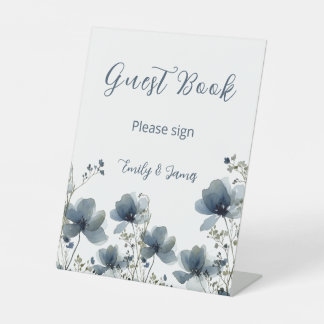 Dusty Blue Botanical Wedding Pedestal Sign