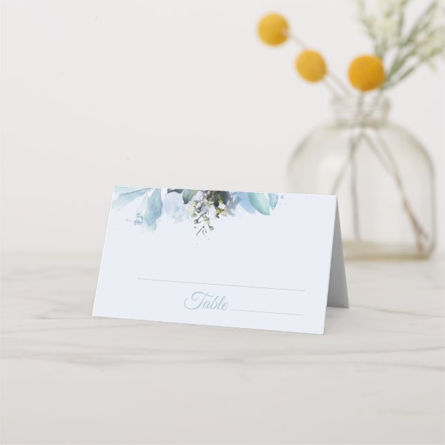 Dusty Blue Botanical Wedding Personalised Place Card (Front)