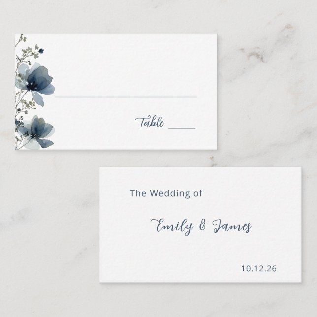 Dusty Blue Botanical Wedding Place Card (Front/Back)