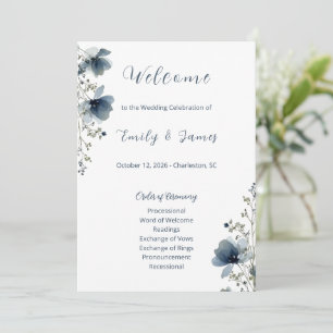 Dusty Blue Botanical Wedding Programme