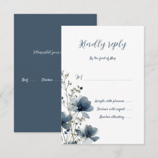 Dusty Blue Botanical Wedding RSVP Card