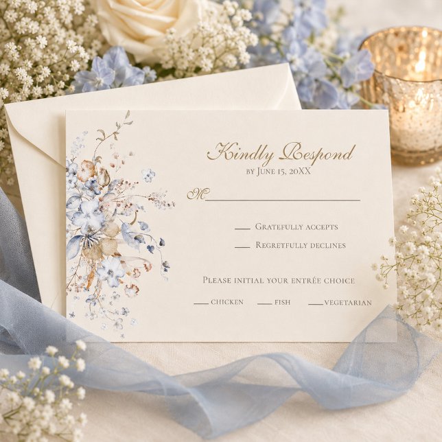 Dusty Blue Botanical Wedding RSVP Card (Dusty Blue Botanical Wedding RSVP Card)