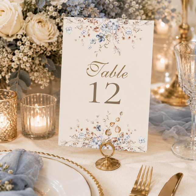 Dusty Blue Botanical Wedding Table Number (Dusty Blue Botanical Wedding Table Number)