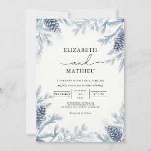 Dusty Blue Botanical Winter Wedding Invitation