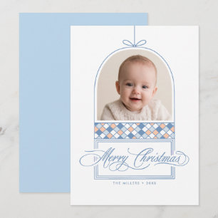 Dusty Blue Bow Arch Ornament Christmas Photo Holiday Card