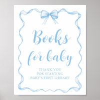 Dusty Blue Bow Boy Baby Shower Books for Baby Game
