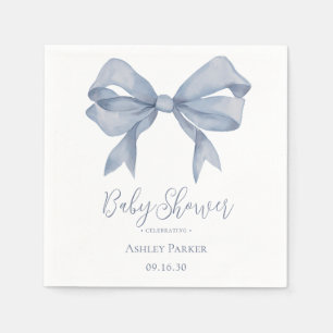 Dusty Blue Bow Boy Baby Shower Napkin