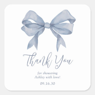 Dusty Blue Bow Boy Baby Shower Thank You Square Sticker