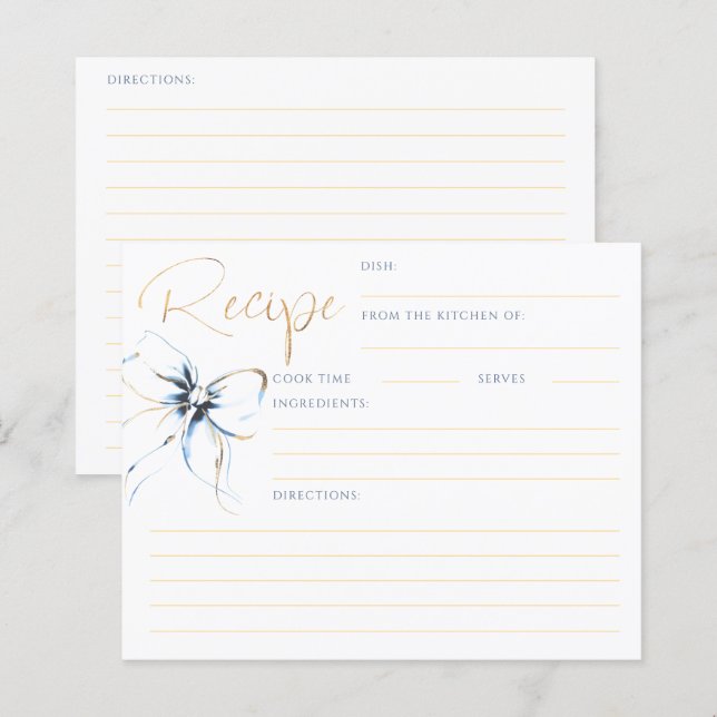 Dusty Blue Bow Bridal Recipe Card (Front/Back)