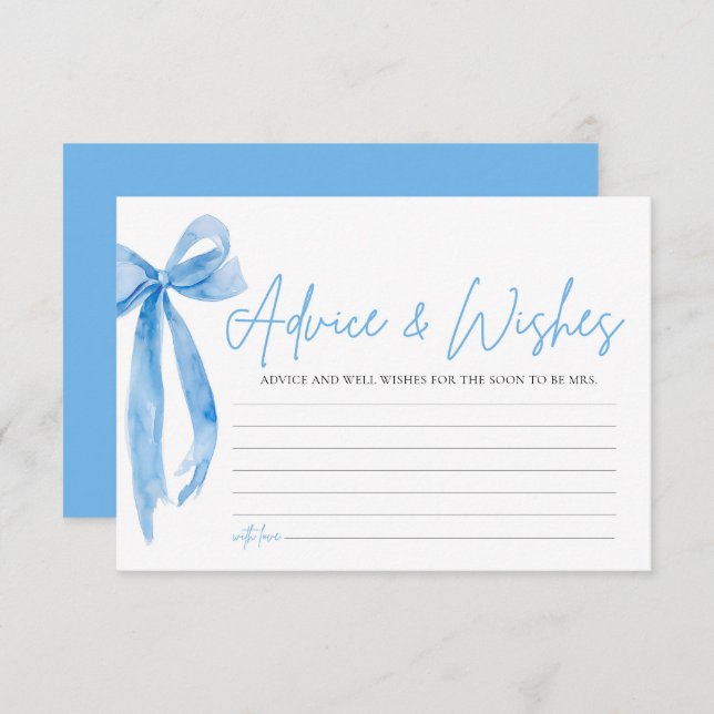 Dusty Blue Bow Bridal Shower Advice & Wishes Card (Front/Back)