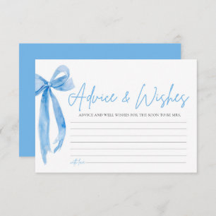 Dusty Blue Bow Bridal Shower Advice & Wishes Card