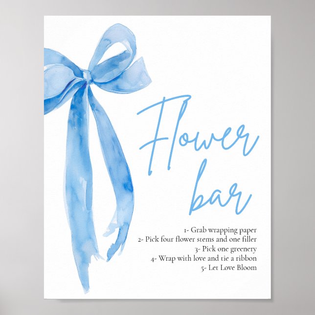 Dusty Blue Bow Bridal Shower Flower Bar Sign (Front)