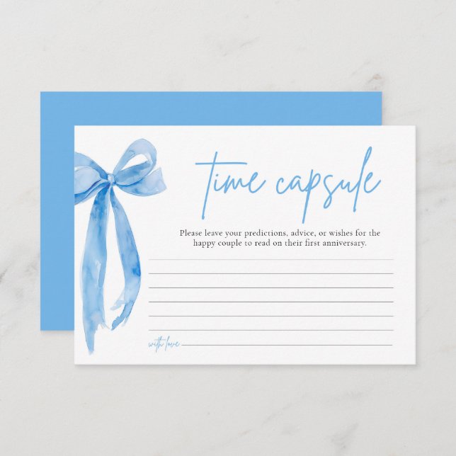 Dusty Blue Bow Bridal Shower Time Capsule Card (Front/Back)