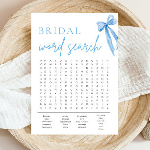 Dusty Blue Bow Bridal Shower Word Search Game Invitation