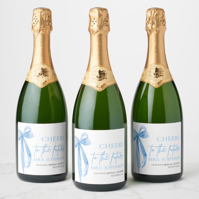 Dusty Blue Bow Cheers To The Future Bridal Shower  Sparkling Wine Label (Bottles)