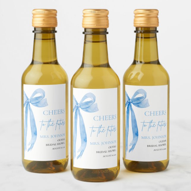 Dusty Blue Bow Cheers To The Future Bridal Shower  Wine Label (Bottles)