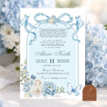 Dusty Blue Bow Coquette Butterfly Invitation<br><div class="desc">Dusty Blue Bow Coquette Butterfly Silver Quinceanera Invitation,  Floral Rose Sweet 16th Invite,  Editable Mis Quince XV Años</div>