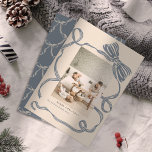 Dusty Blue Bow Custom Photo Christmas Card 2024<br><div class="desc">Vintage Dusty Blue Bow Custom Photo Flat Christmas Holiday Card 2024 — Make this holiday season unforgettable with our distinctive personalised picture cards. Your photographs will truly shine in this adorable design, featuring an elegant antique dusty blue grey and creamy ivory white striped ribbon bow. Share the joy in a...</div>