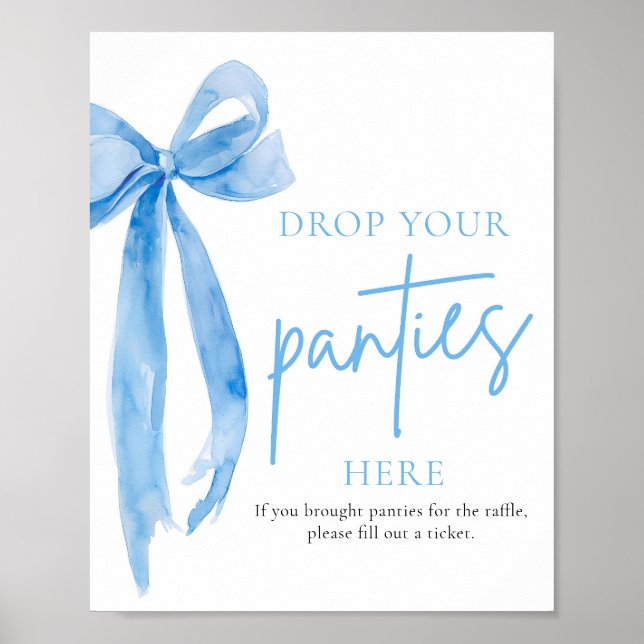 Dusty Blue Bow Drop Your Panties Here Game Sign (Front)