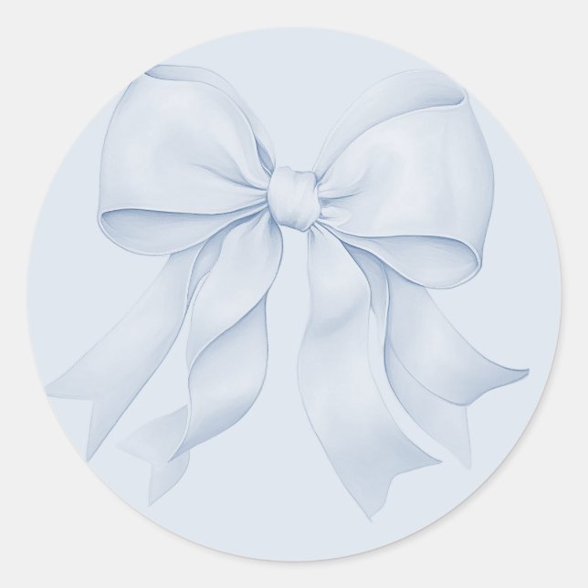 Dusty Blue Bow Elegant Classic Round Sticker (Front)