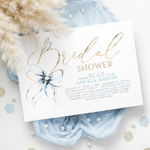 Dusty Blue Bow Elegant Romantic Bridal Shower Invitation