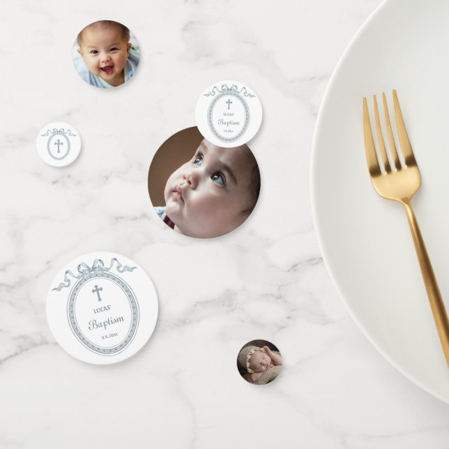 Dusty Blue Bow Greek Frame Baptism Table Confetti (Group)