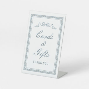 Dusty Blue Bow Greek Frame Cards & Gifts Pedestal Sign