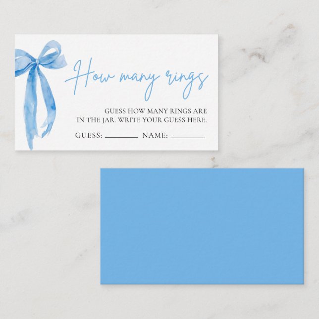 Dusty Blue Bow Guess How Many Rings Game Enclosure Card (Front/Back)