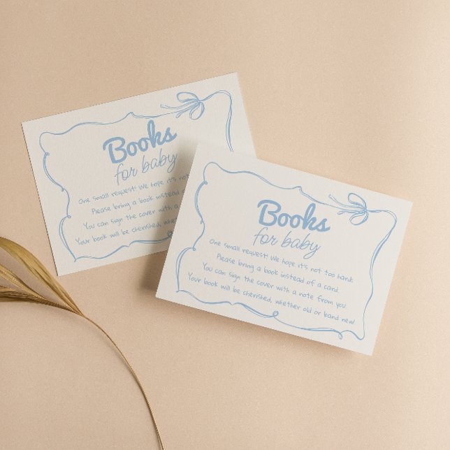Dusty Blue Bow Hand Drawn Baby Boy Book Request Enclosure Card (Creator Uploaded)